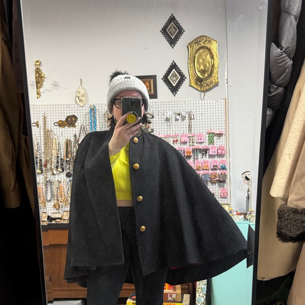 Vintage wool Black Cape with Gold Buttons